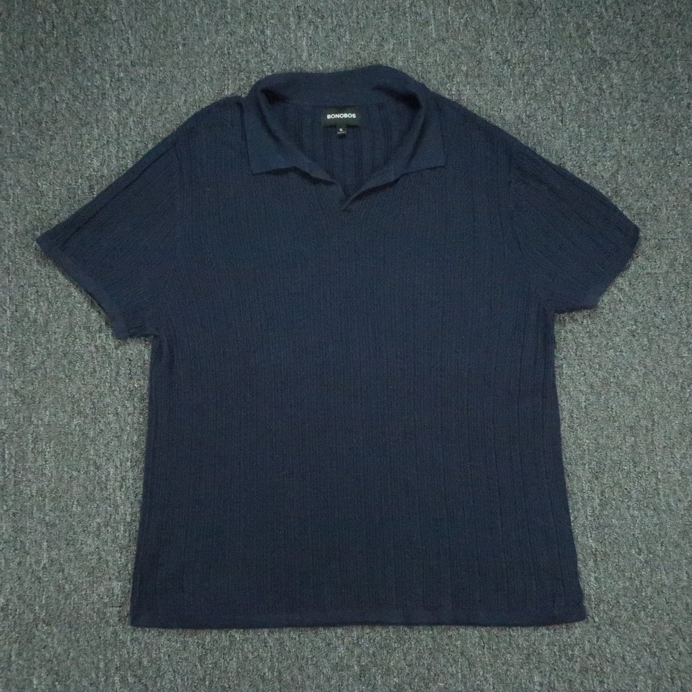 Bonobos Shirt Mens XL Blue Polo Short Sleeve Open Collar Knit Cable